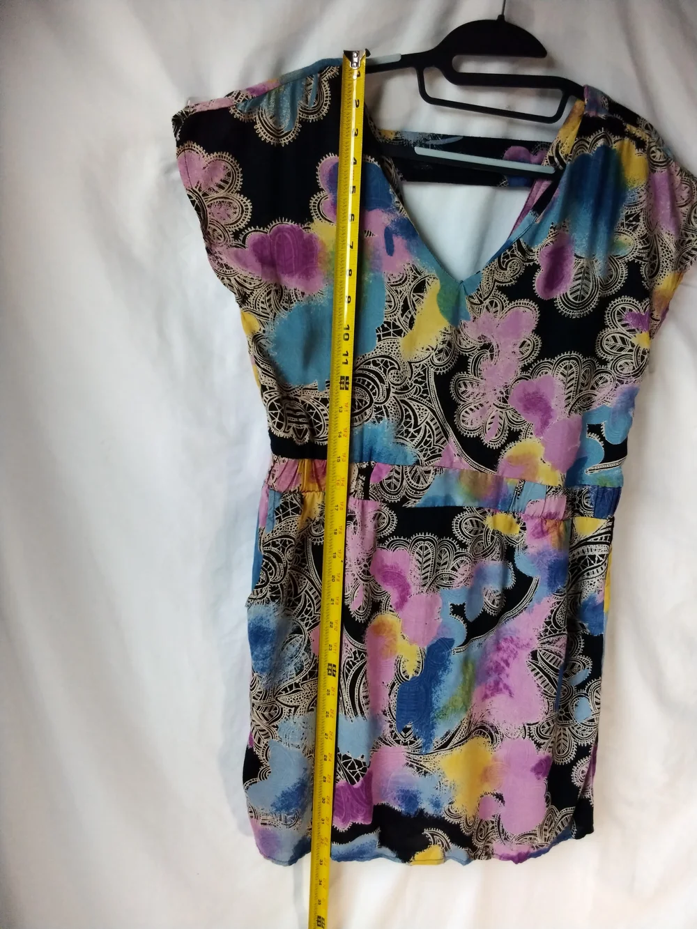 Angie Boho Mini Dress with Pastel Pink, Blue & Yellow Print
